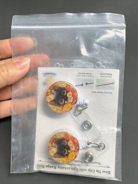 Cat Floral Badge Reel Set Retractable ID Holder Nurse Teacher